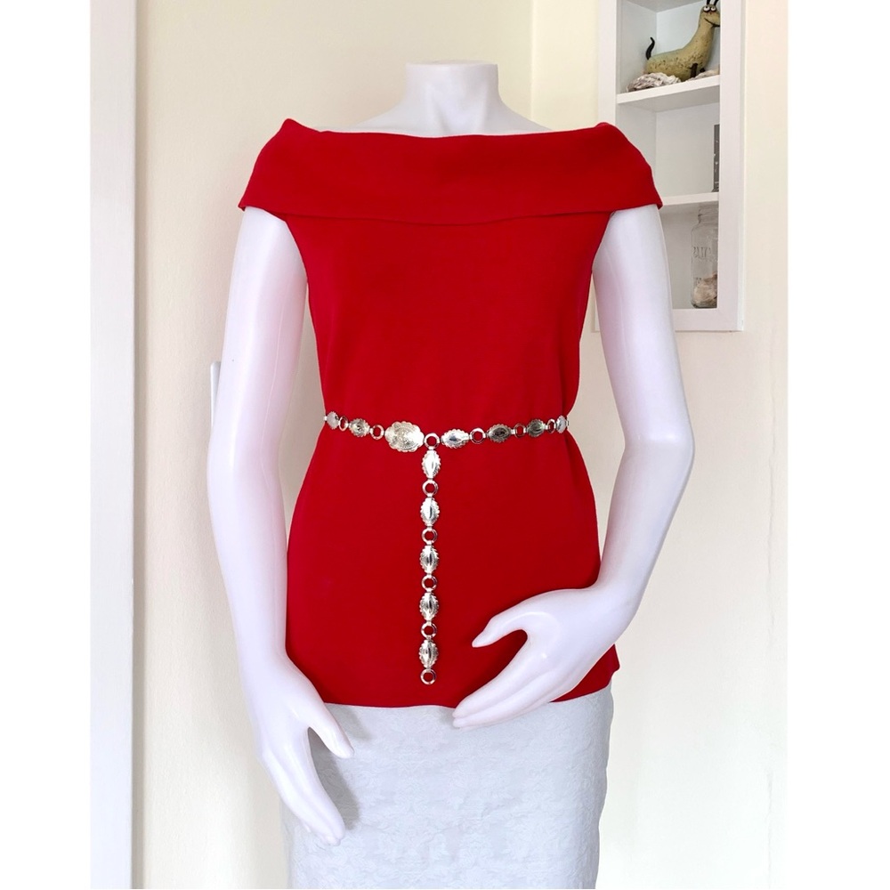 Ann Taylor red knit off the shoulder top - Picture 2 of 16